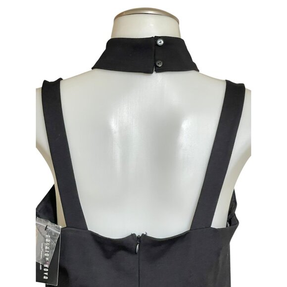 Halter Neck Black Bodycon Midi Dress With Strappy Cutout Detail & Back Zipper Cl - Picture 5 of 12